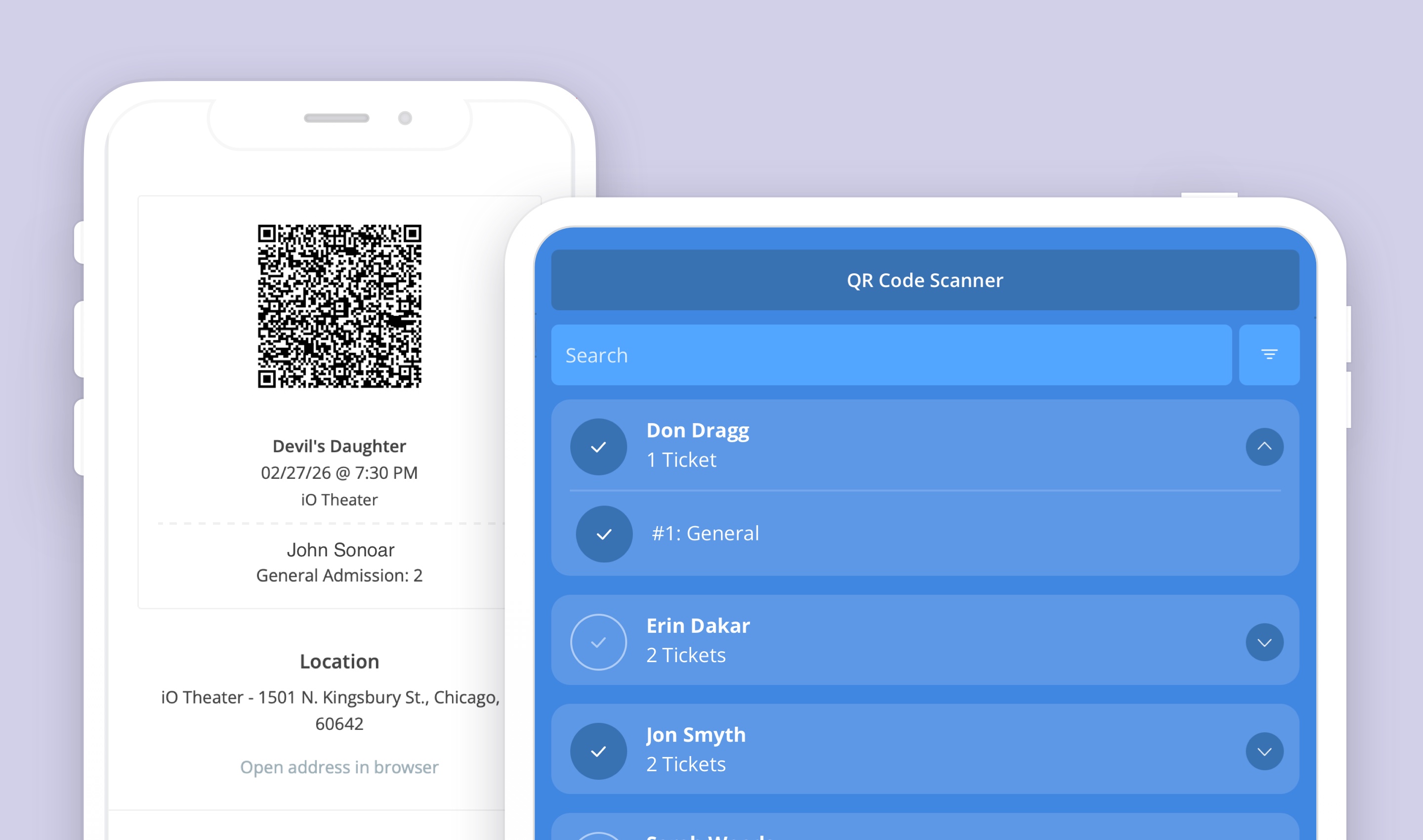 A QR code and a check-in view of the POS