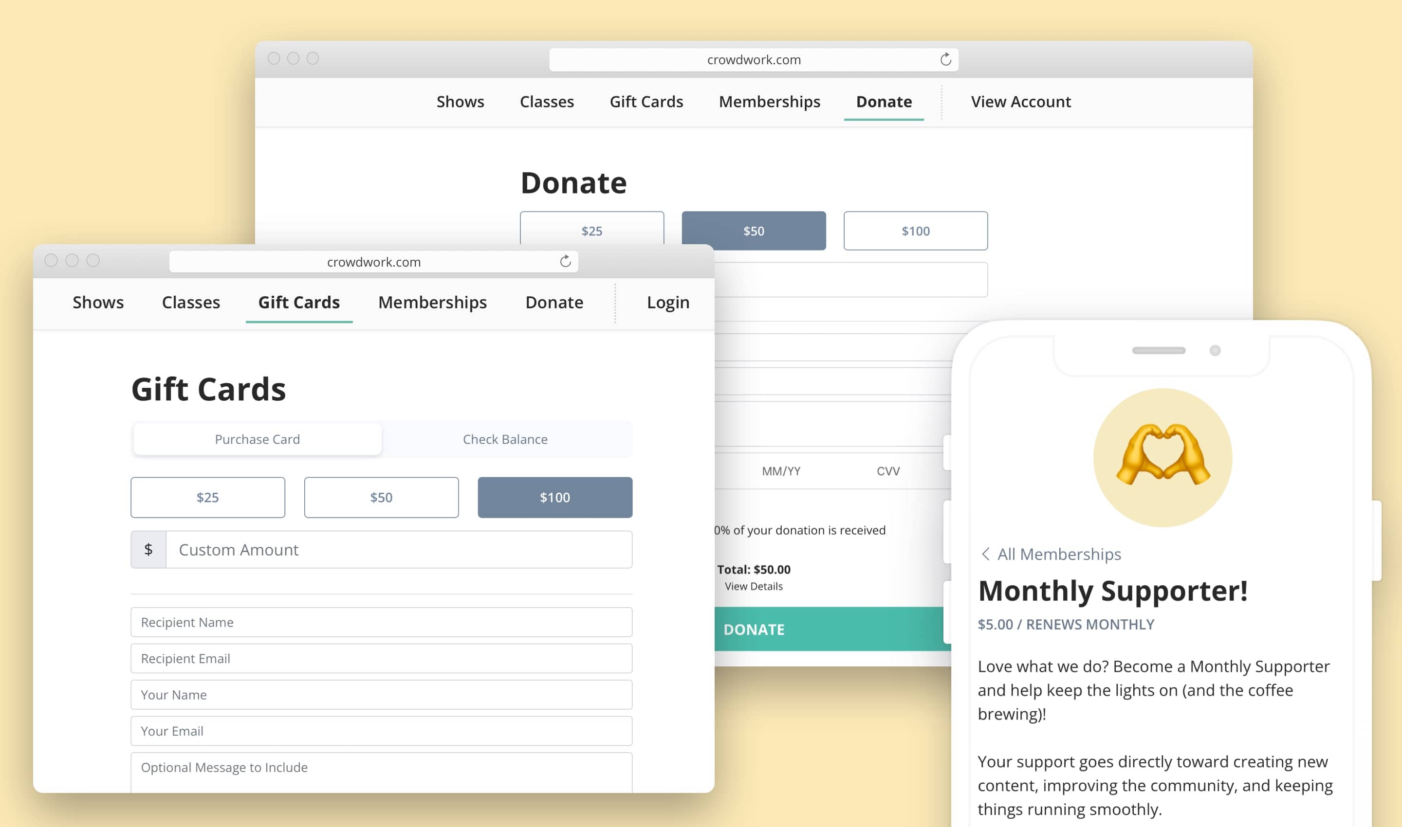 The CrowdWork donations page